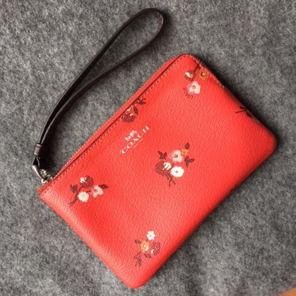 Coach Red Poppy Corner Zip Wristlet Wallet